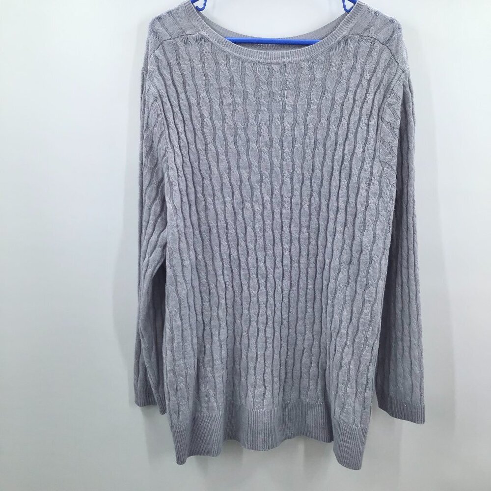 Women's 2X Gray Cable Knit Sweater Lightweight Long Sleeve Round Neckline Spring - Picture 6 of 10